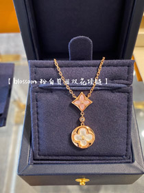 Louis Vuitton LV rose gold two-tone shell double flower necklace-3582